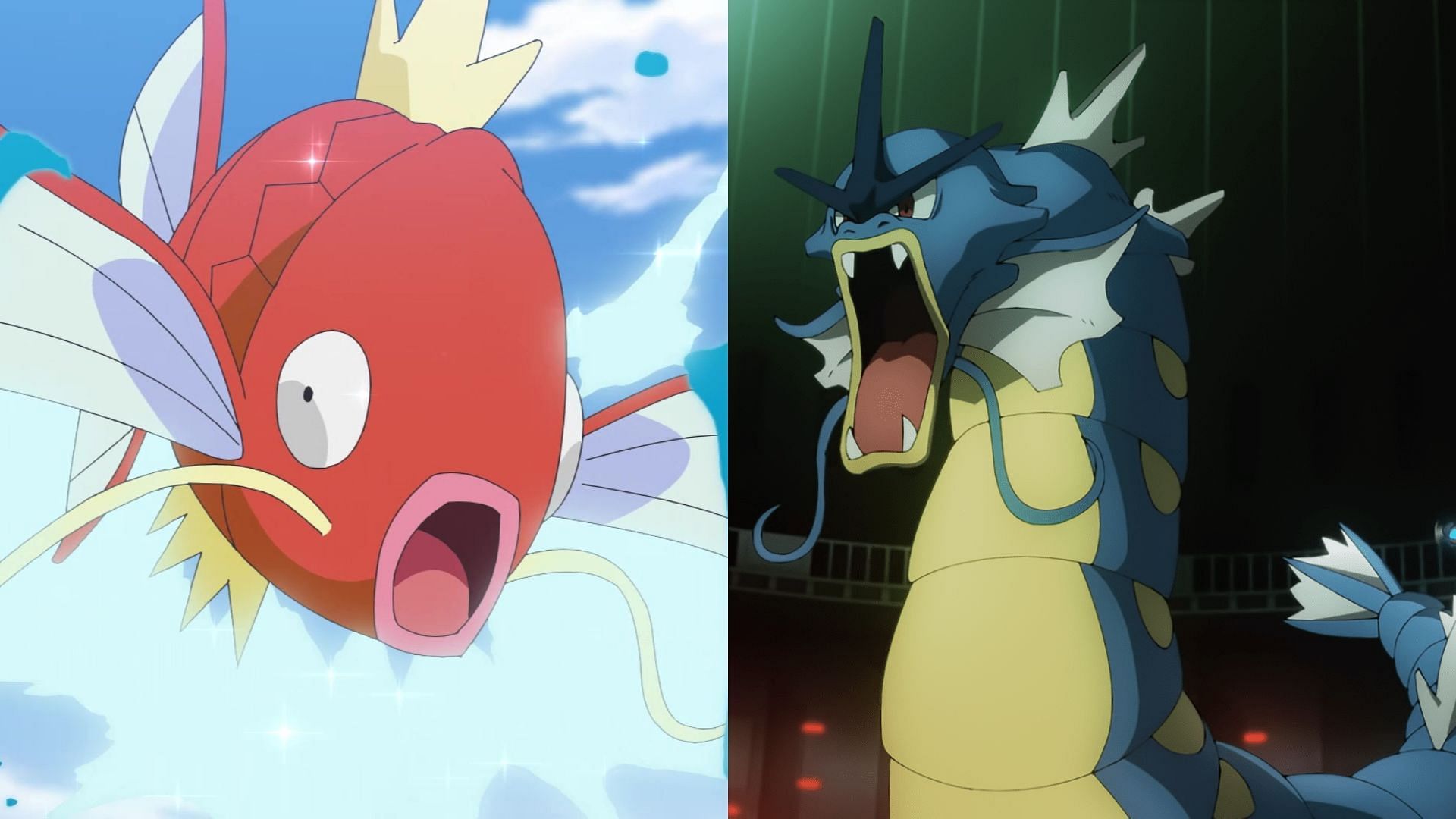 Magikarp and Gyarados as seen in the anime (Image via TPC)
